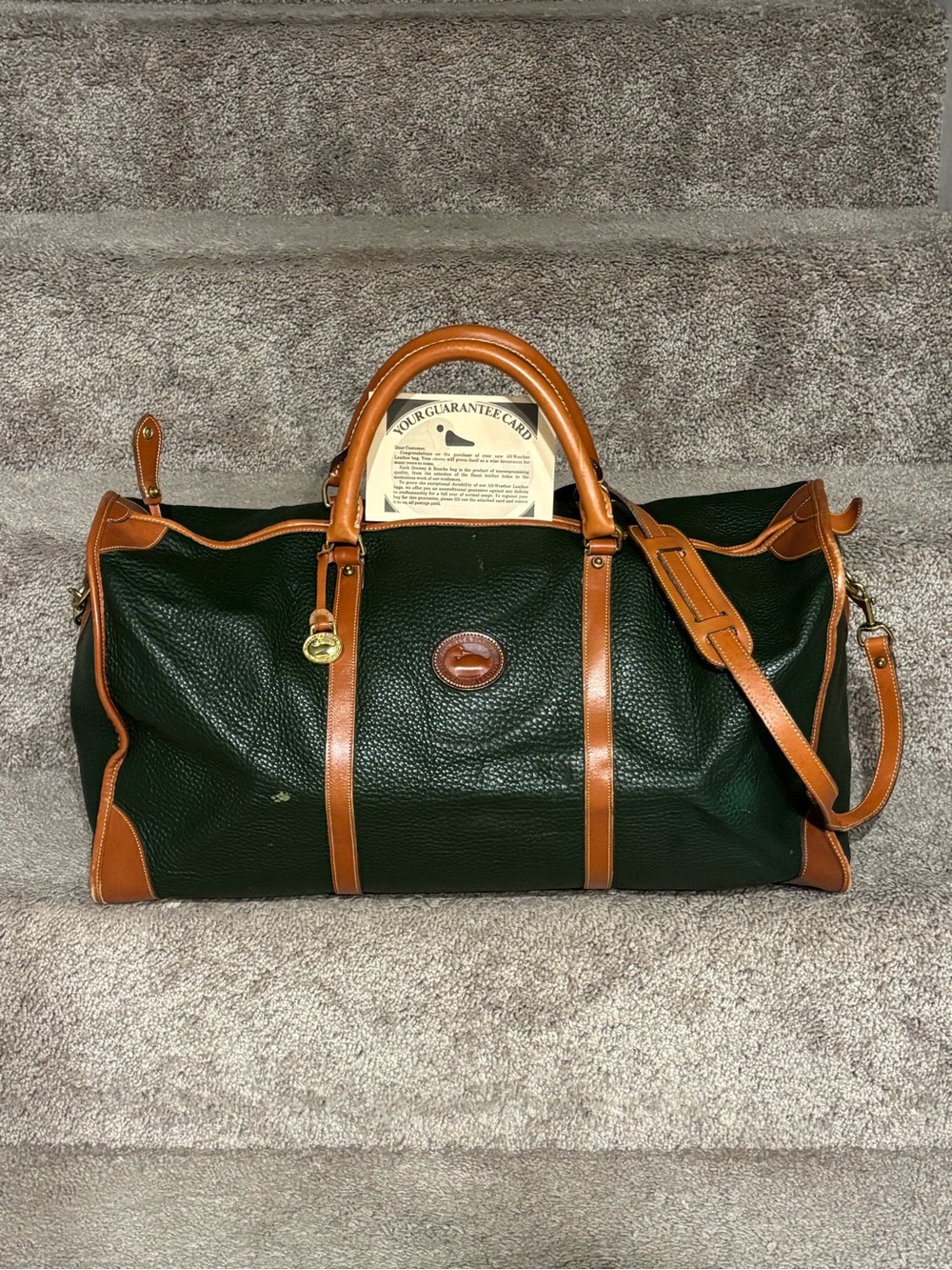 Vintage Dooney & Bourke Green Leather Duffle Travel Bag Made in USA